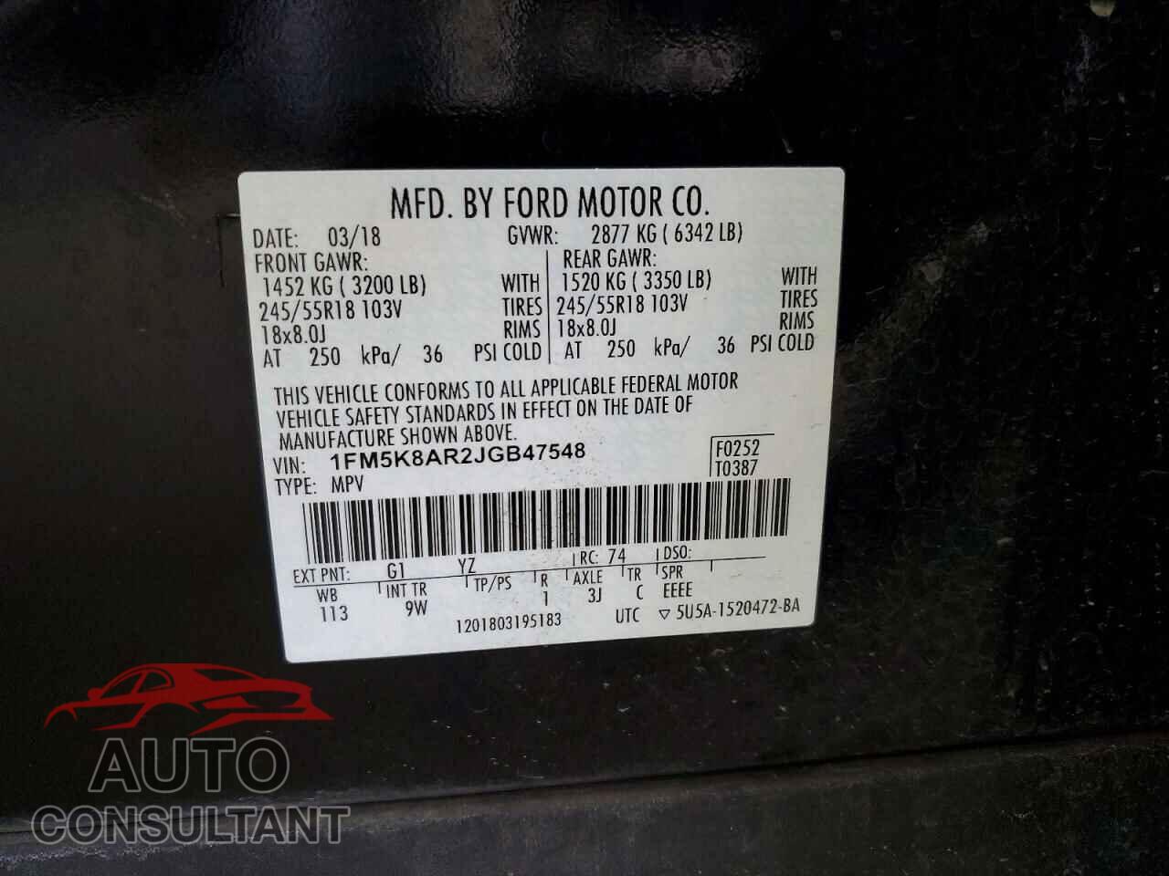 FORD EXPLORER 2018 - 1FM5K8AR2JGB47548