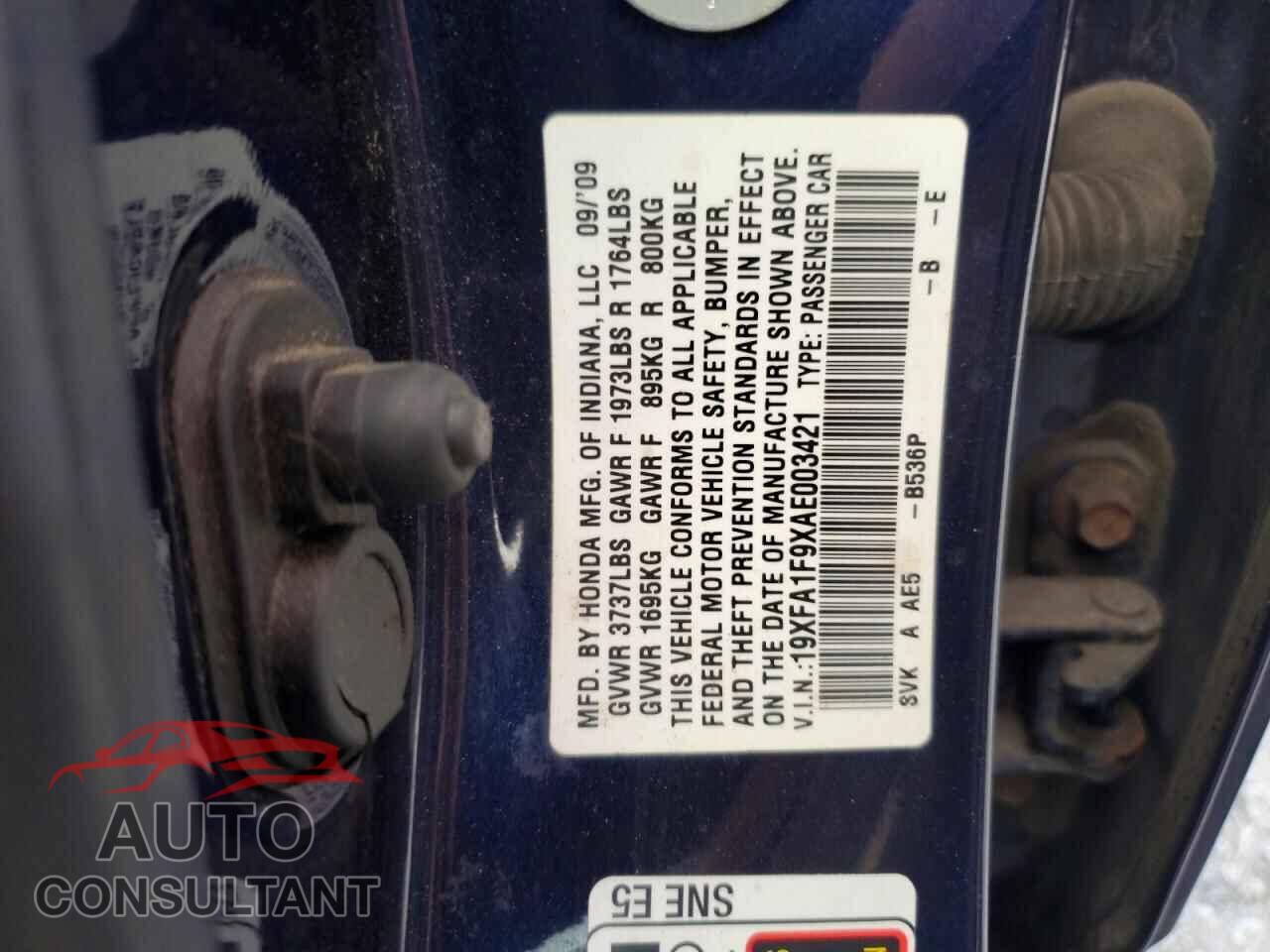 HONDA CIVIC 2010 - 19XFA1F9XAE003421