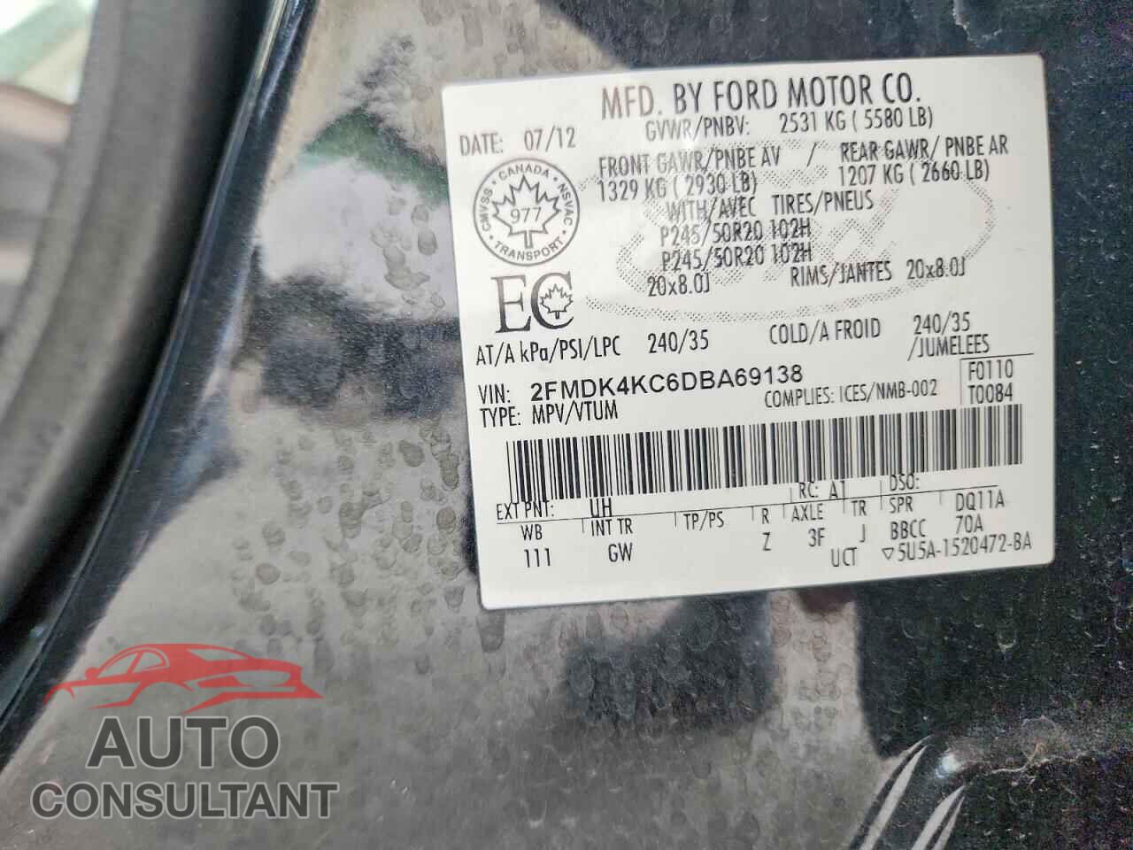 FORD EDGE 2013 - 2FMDK4KC6DBA69138