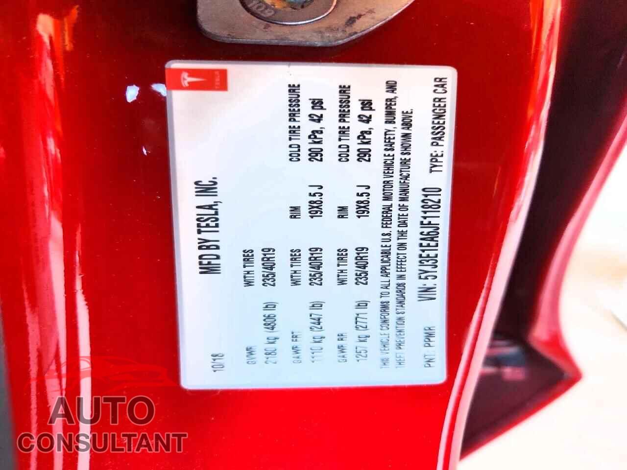 TESLA MODEL 3 2018 - 5YJ3E1EA6JF118210