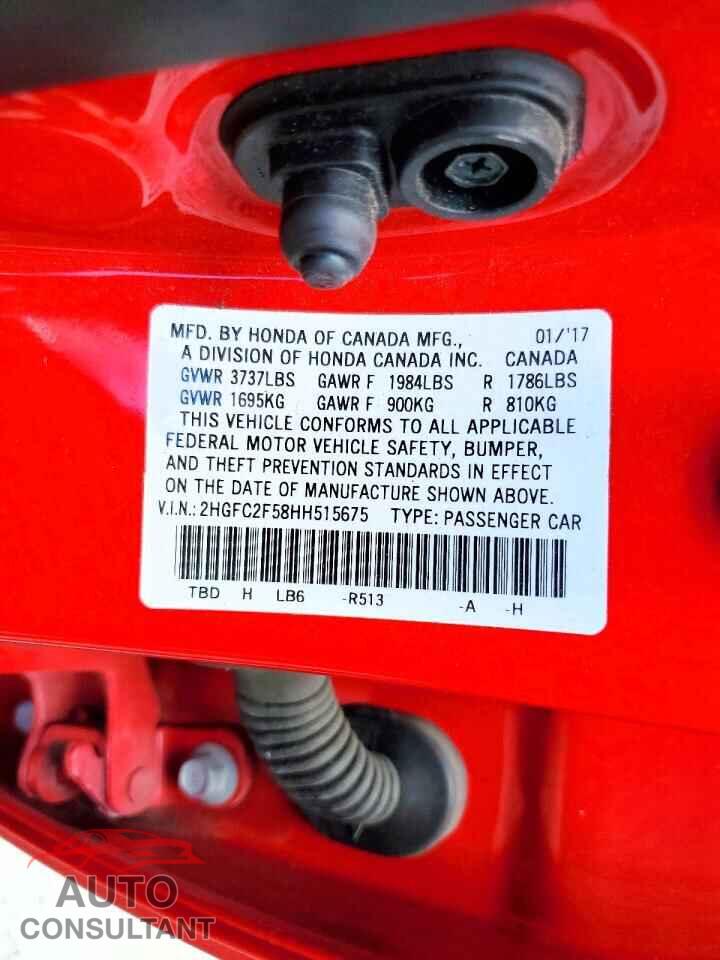 HONDA CIVIC 2017 - 2HGFC2F58HH515675