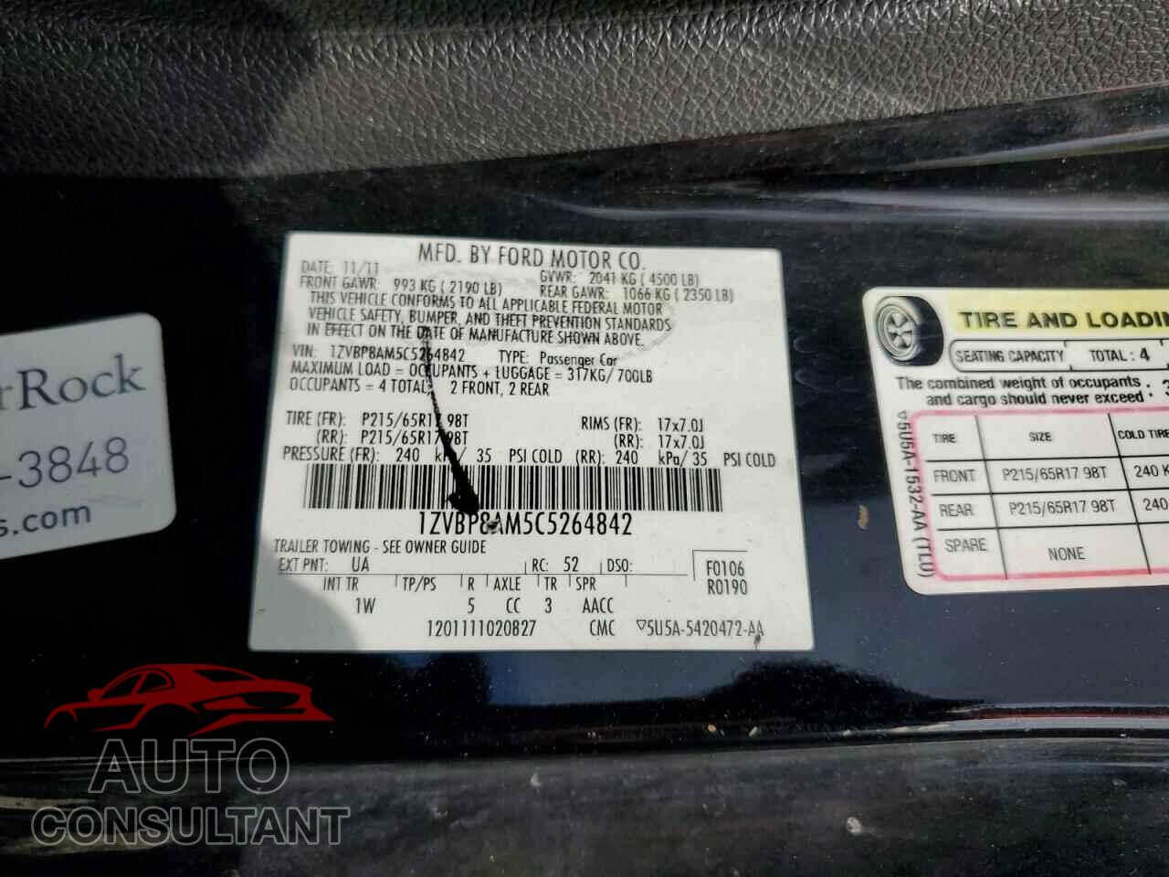 FORD MUSTANG 2012 - 1ZVBP8AM5C5264842