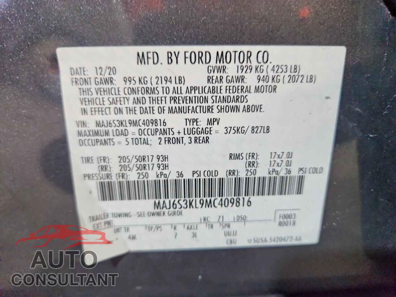 FORD ECOSPORT 2021 - MAJ6S3KL9MC409816