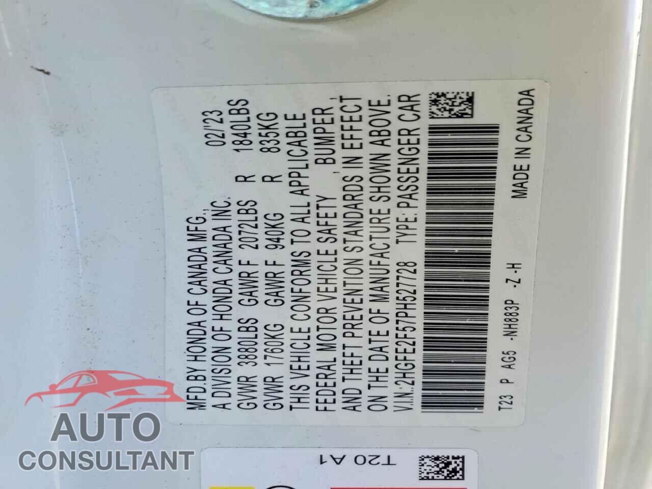 HONDA CIVIC 2023 - 2HGFE2F57PH527728