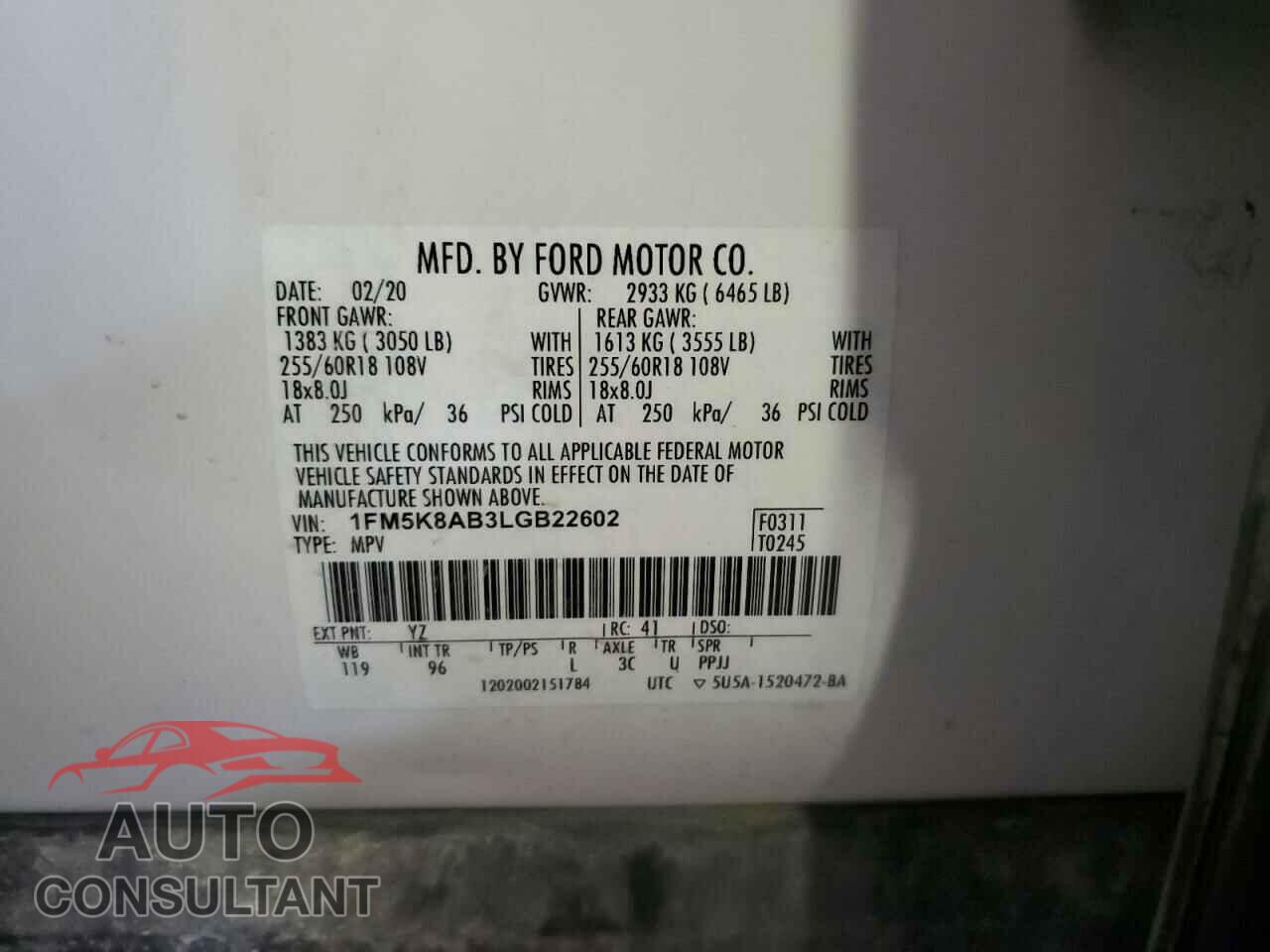 FORD EXPLORER 2020 - 1FM5K8AB3LGB22602