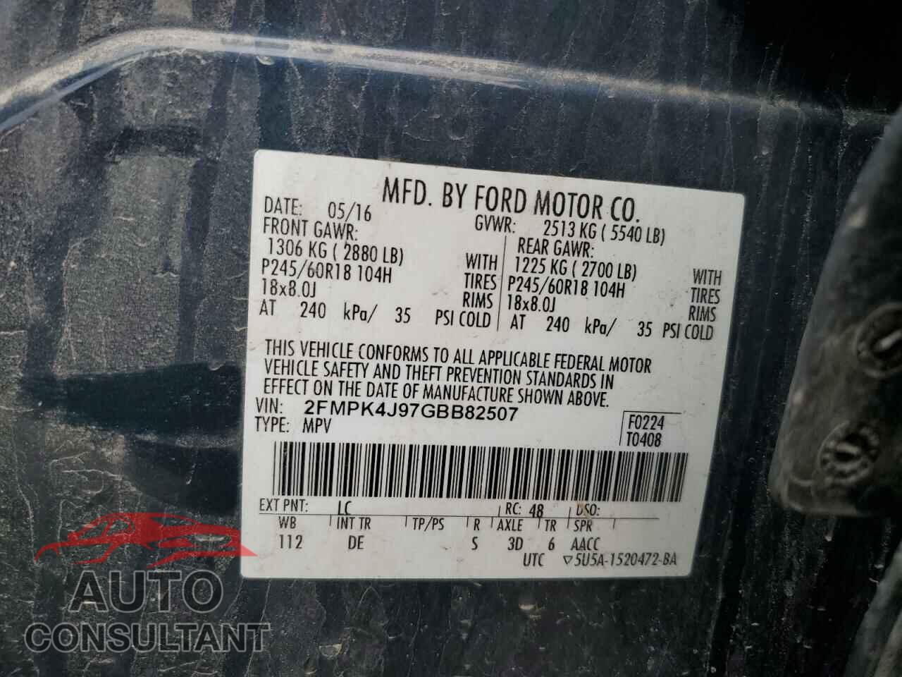 FORD EDGE 2016 - 2FMPK4J97GBB82507
