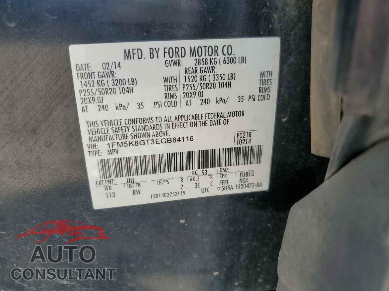 FORD EXPLORER 2014 - 1FM5K8GT3EGB84116