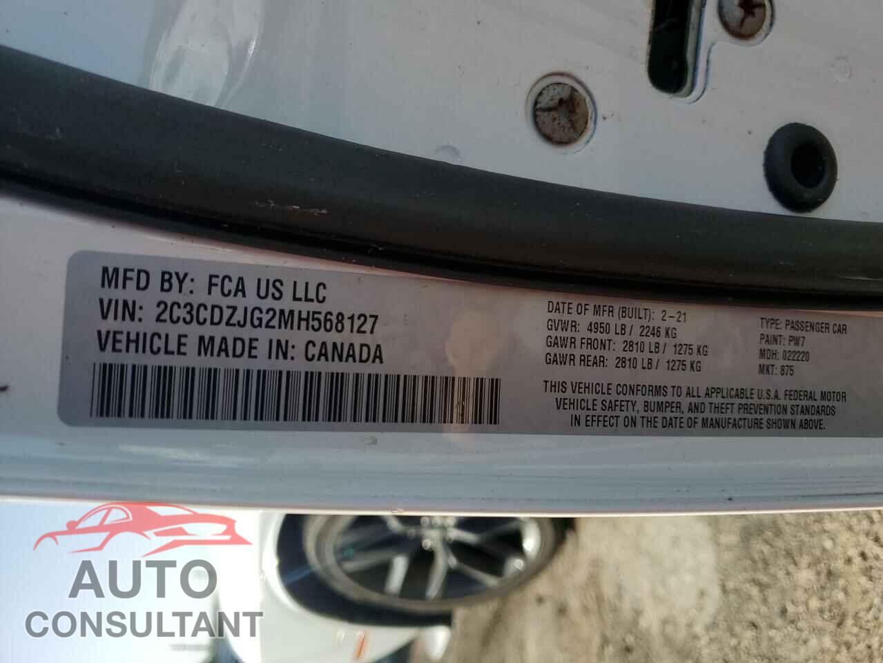 DODGE CHALLENGER 2021 - 2C3CDZJG2MH568127