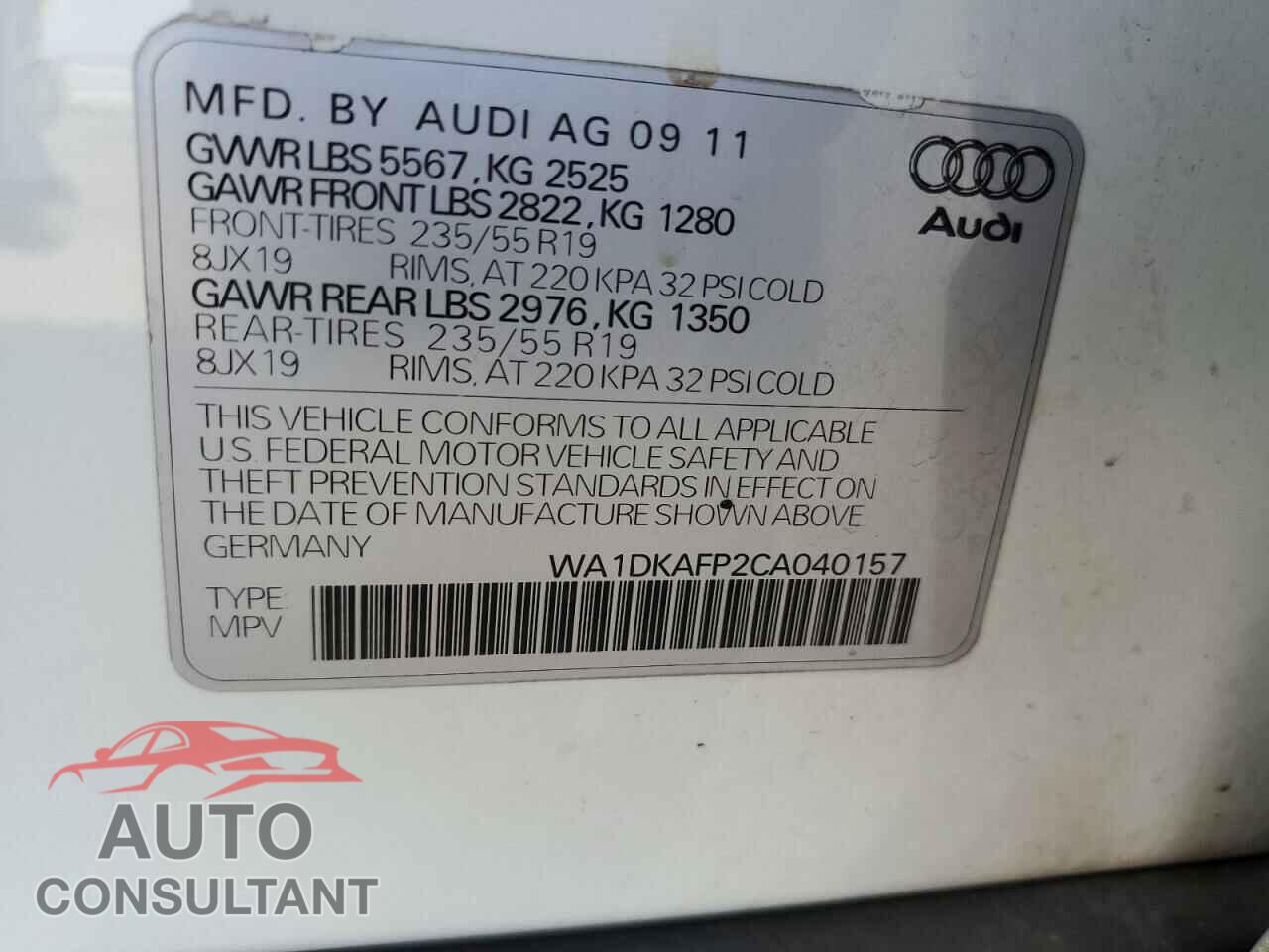 AUDI Q5 2012 - WA1DKAFP2CA040157