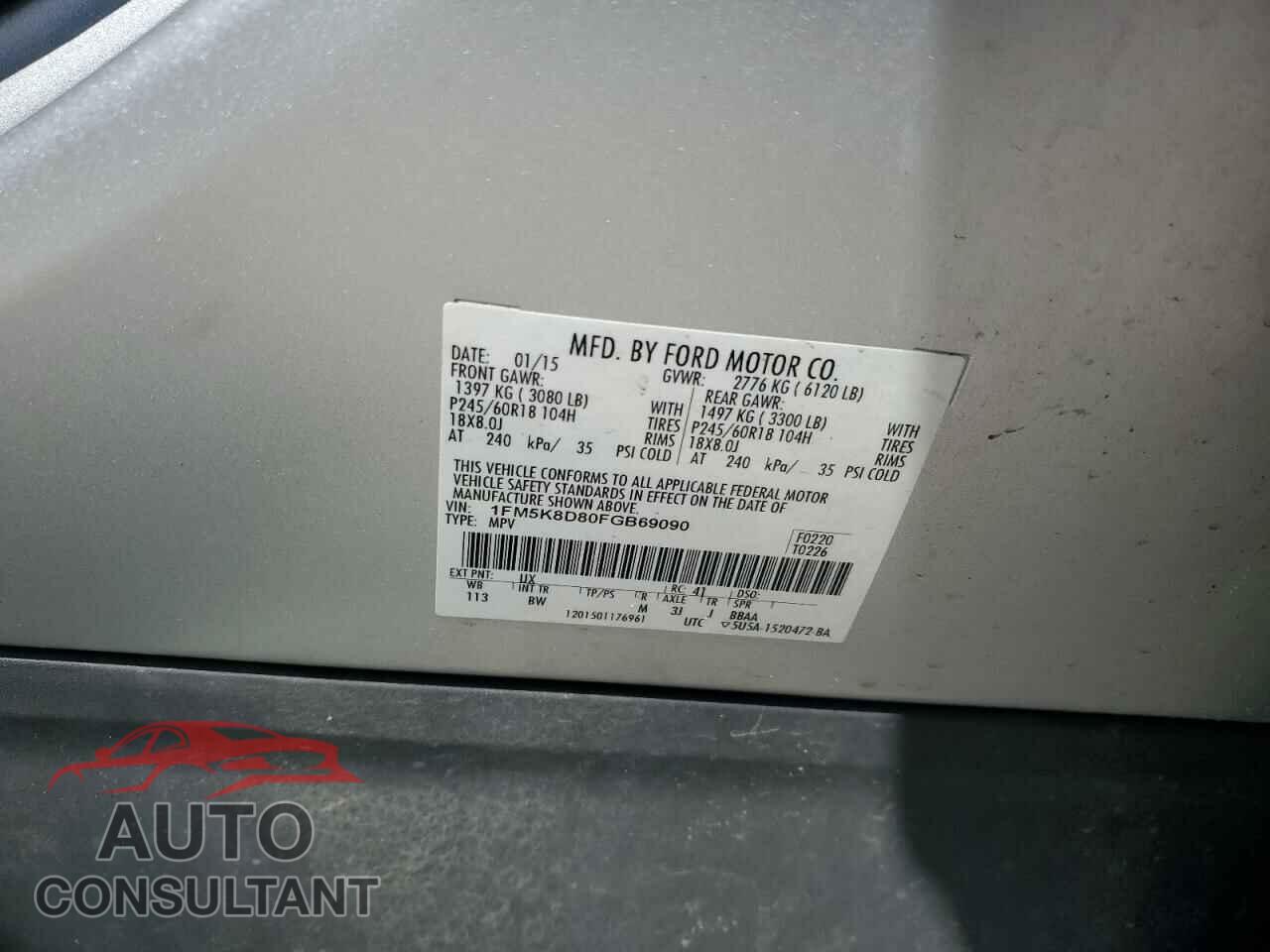 FORD EXPLORER 2015 - 1FM5K8D80FGB69090