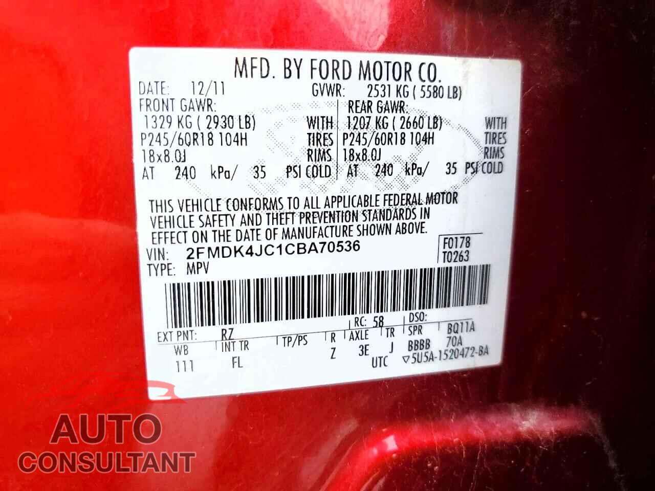 FORD EDGE 2012 - 2FMDK4JC1CBA70536