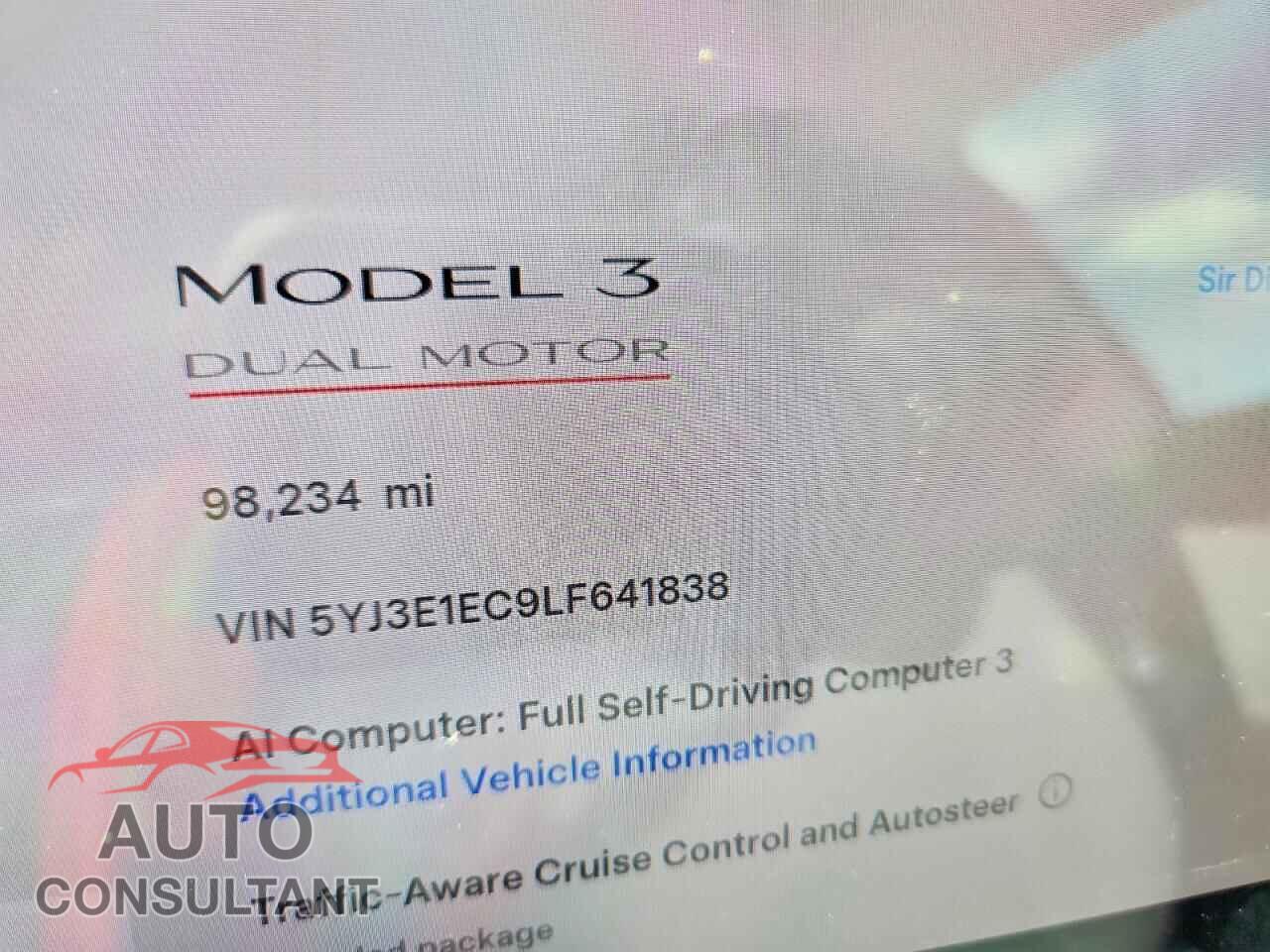 TESLA MODEL 3 2020 - 5YJ3E1EC9LF641838