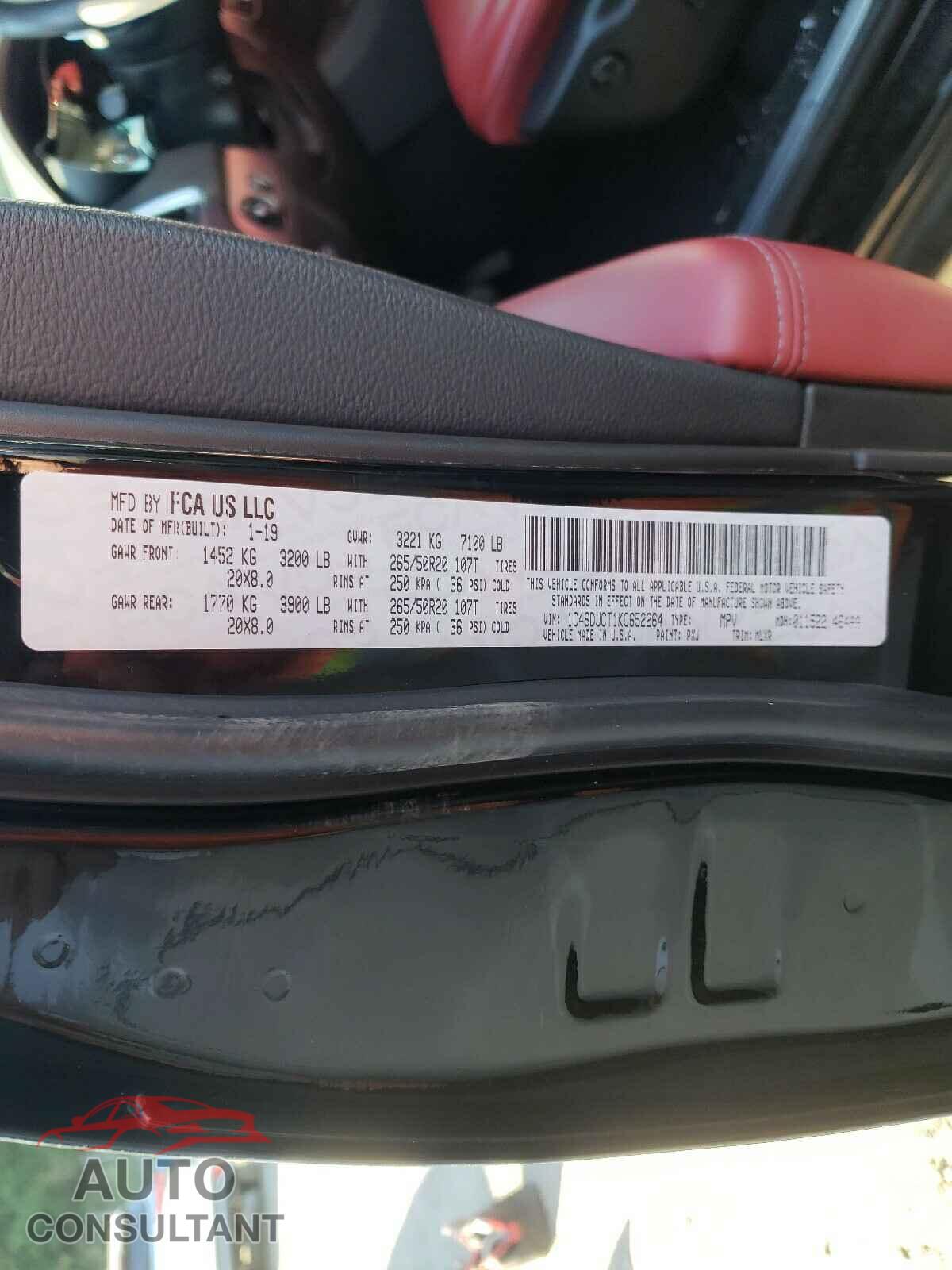 DODGE DURANGO 2019 - 1C4SDJCT1KC652264