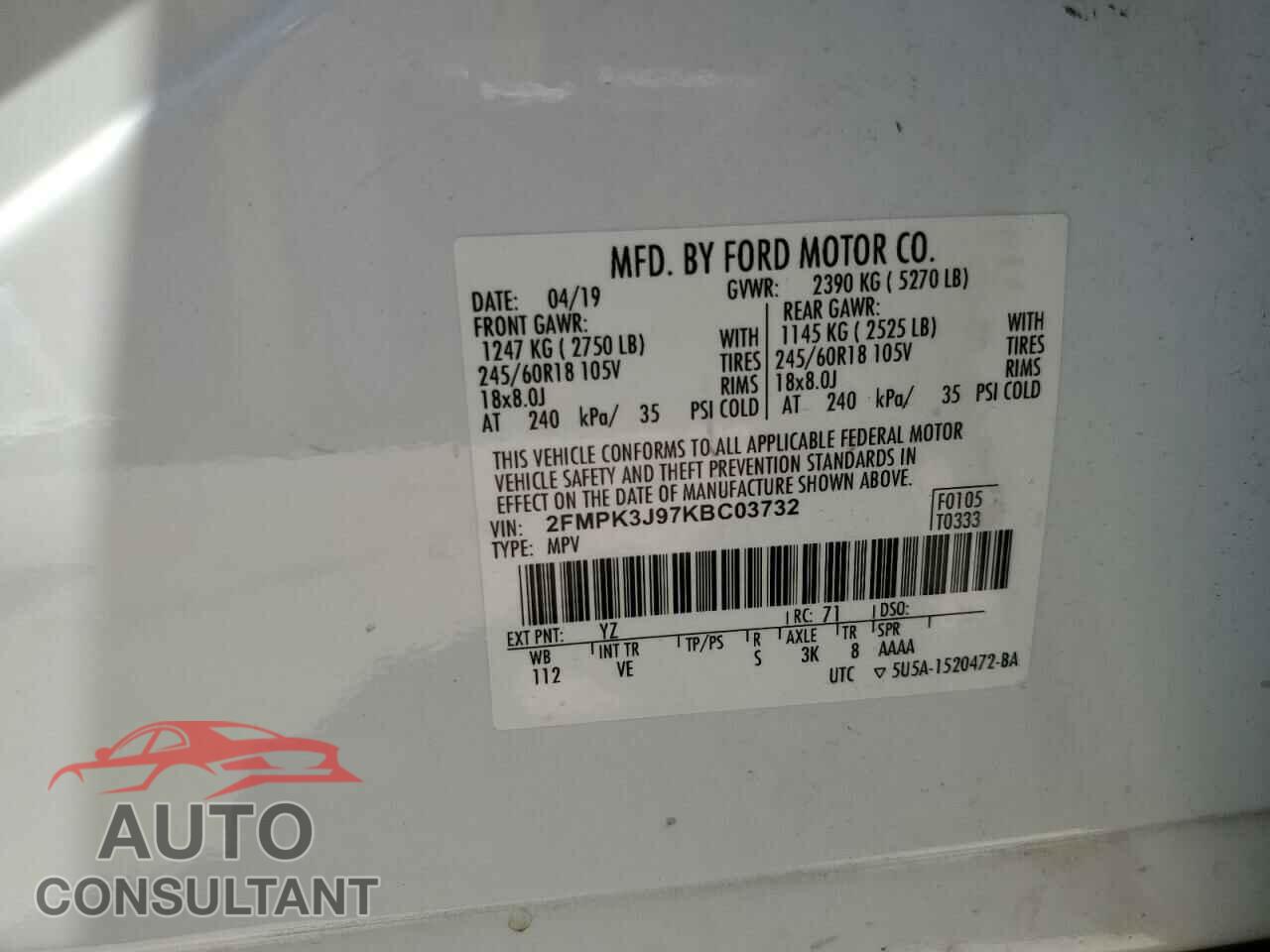 FORD EDGE 2019 - 2FMPK3J97KBC03732