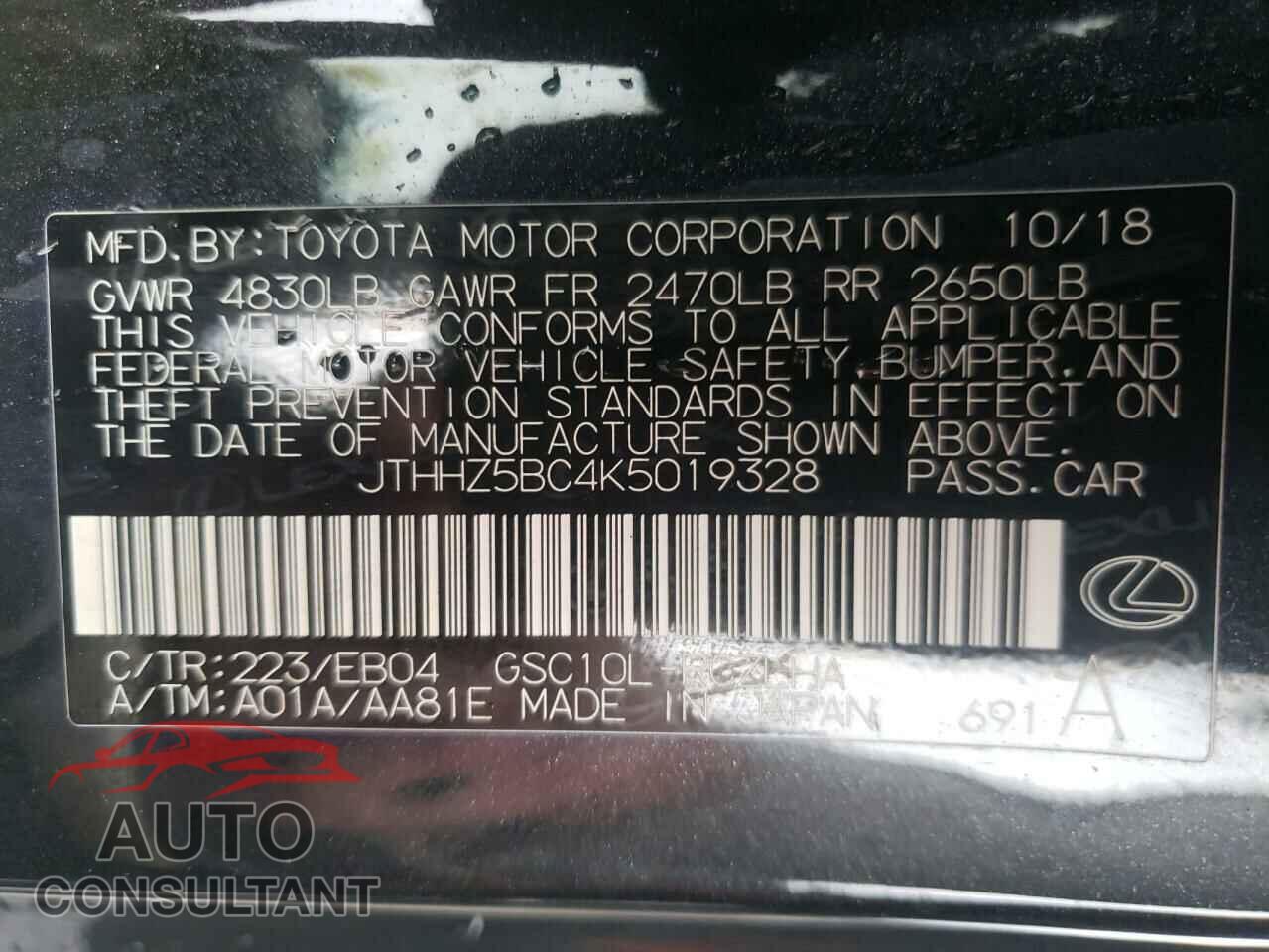 LEXUS RX350 2019 - JTHHZ5BC4K5019328