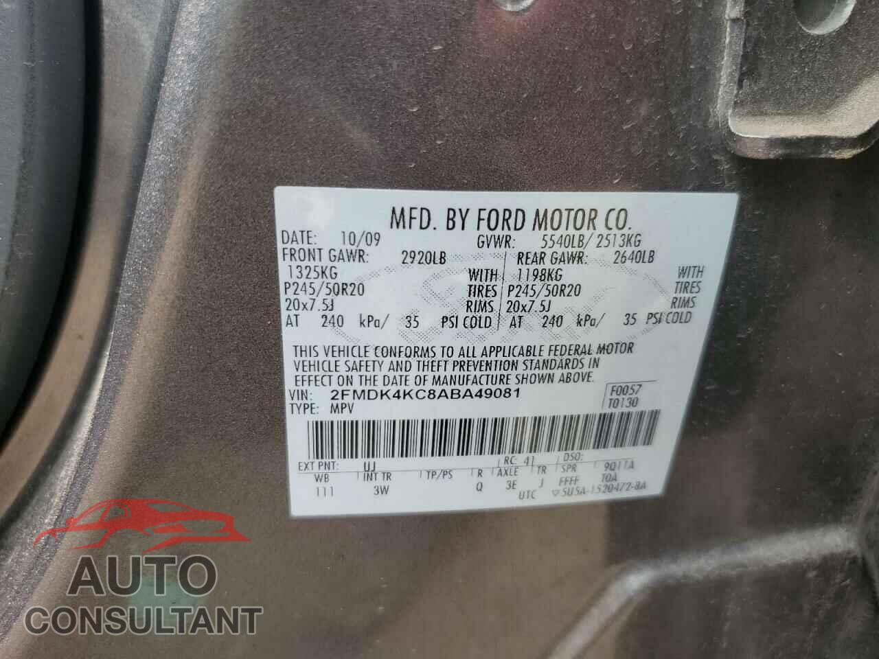 FORD EDGE 2010 - 2FMDK4KC8ABA49081