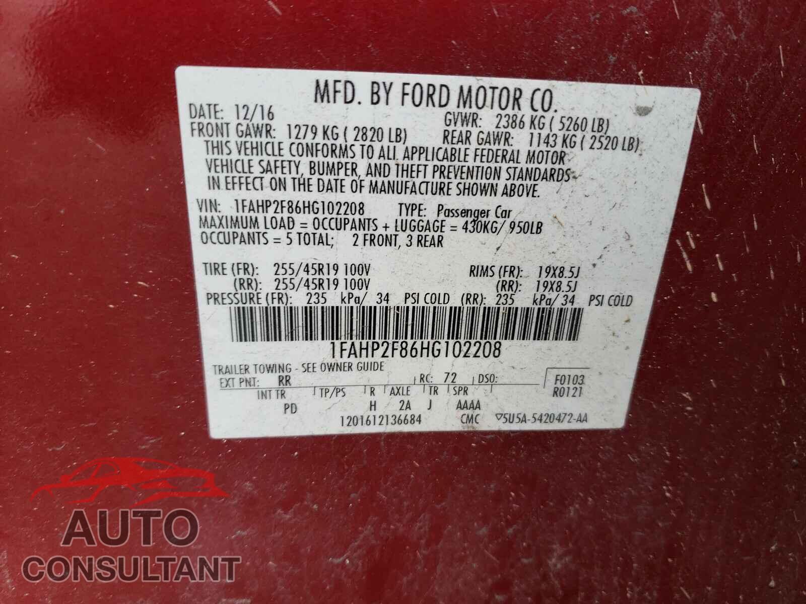 FORD TAURUS 2017 - 1FAHP2F86HG102208