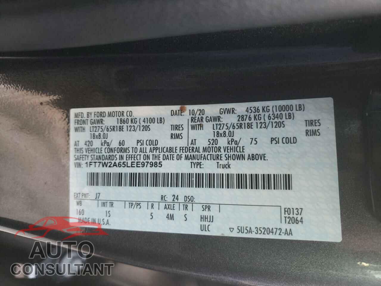 FORD F250 2020 - 1FT7W2A65LEE97985