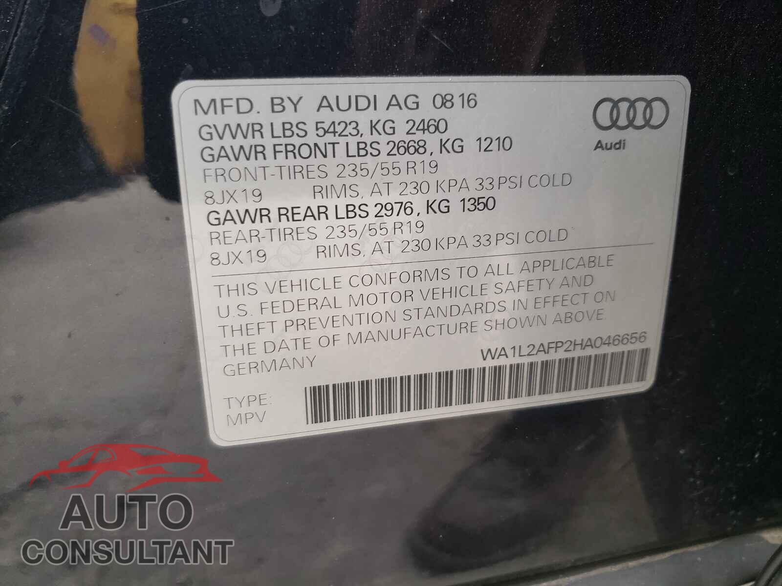 AUDI Q5 2017 - WA1L2AFP2HA046656