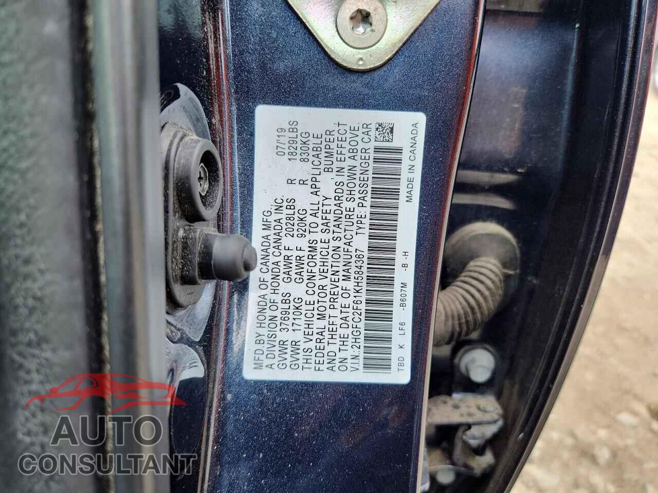 HONDA CIVIC 2019 - 2HGFC2F61KH584367