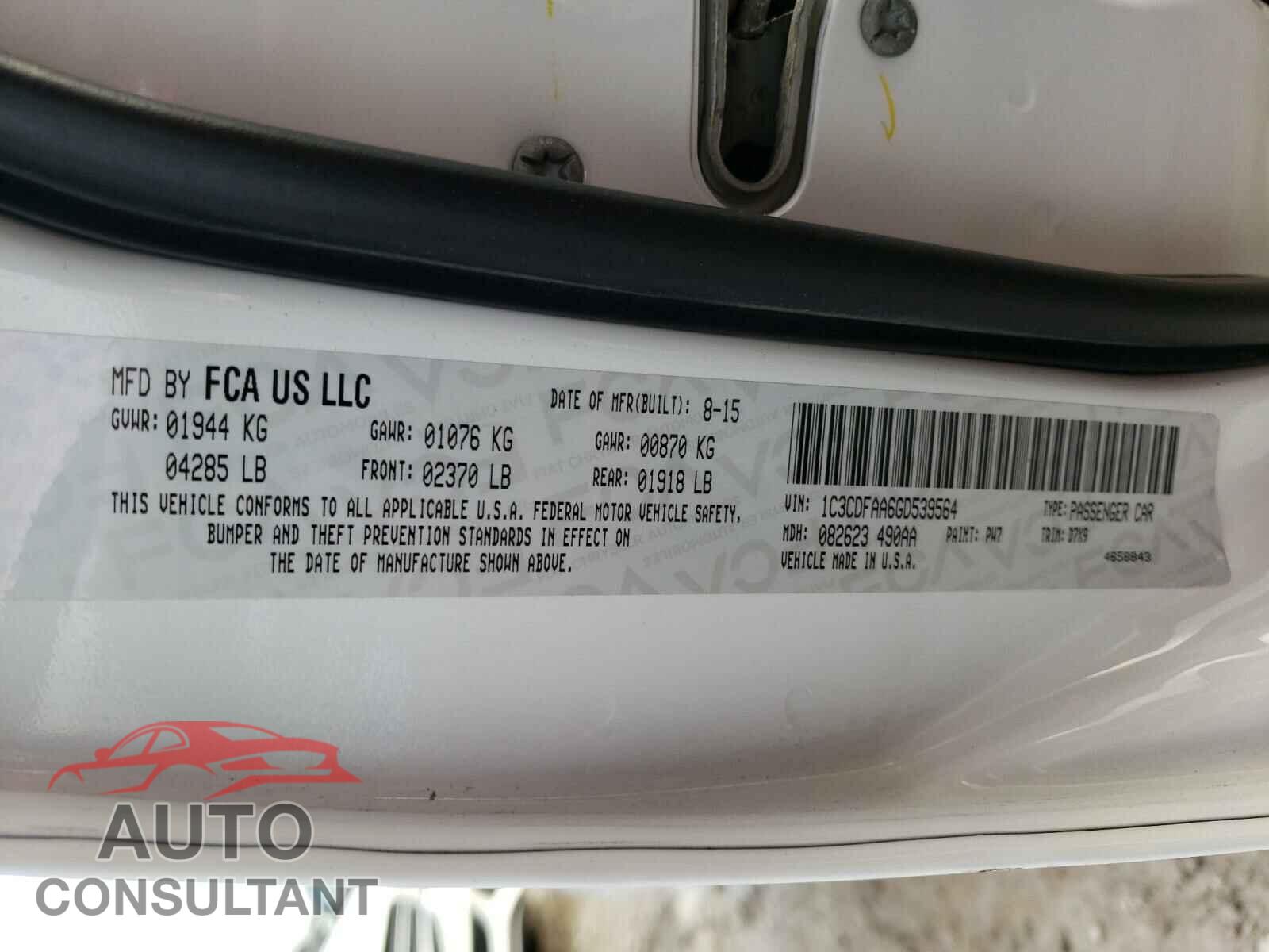 DODGE DART 2016 - 1C3CDFAA6GD539564