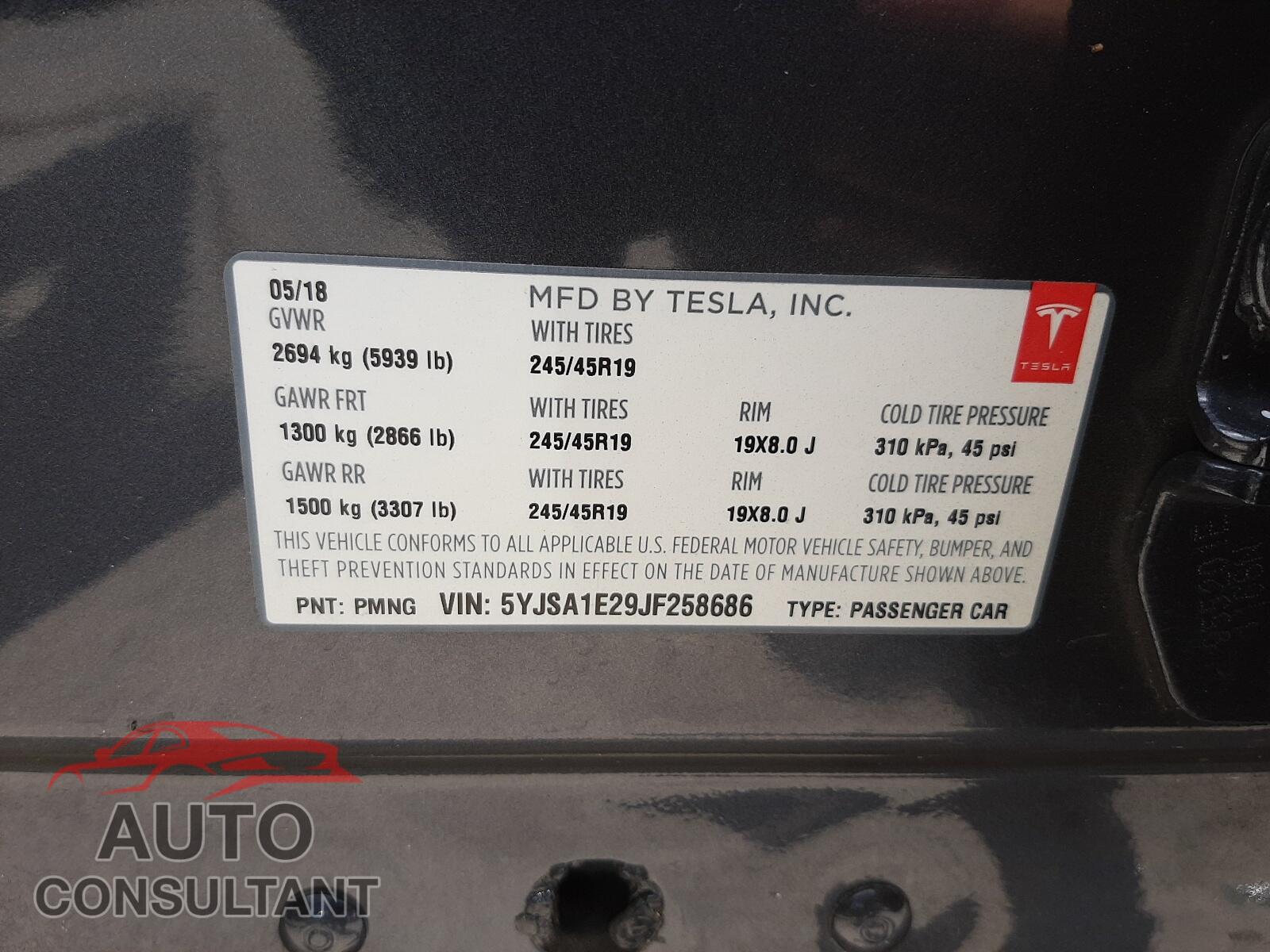 TESLA MODEL S 2018 - 5YJSA1E29JF258686