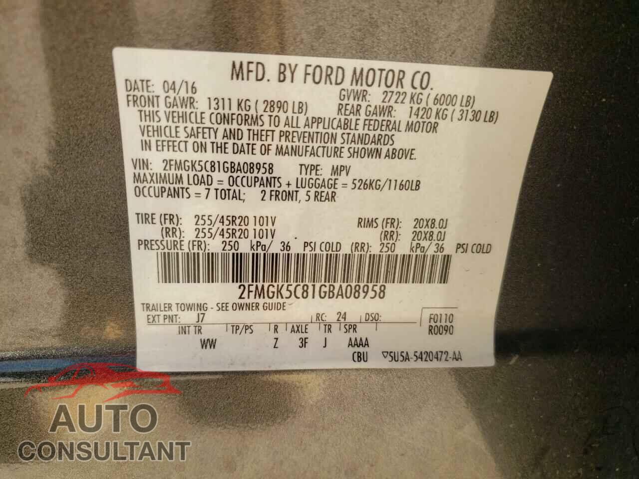 FORD FLEX 2016 - 2FMGK5C81GBA08958