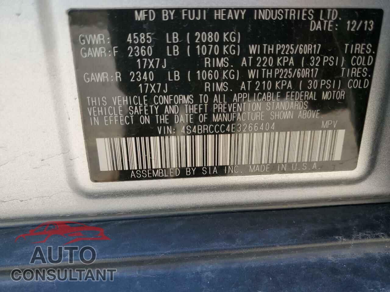 SUBARU OUTBACK 2014 - 4S4BRCCC4E3266404