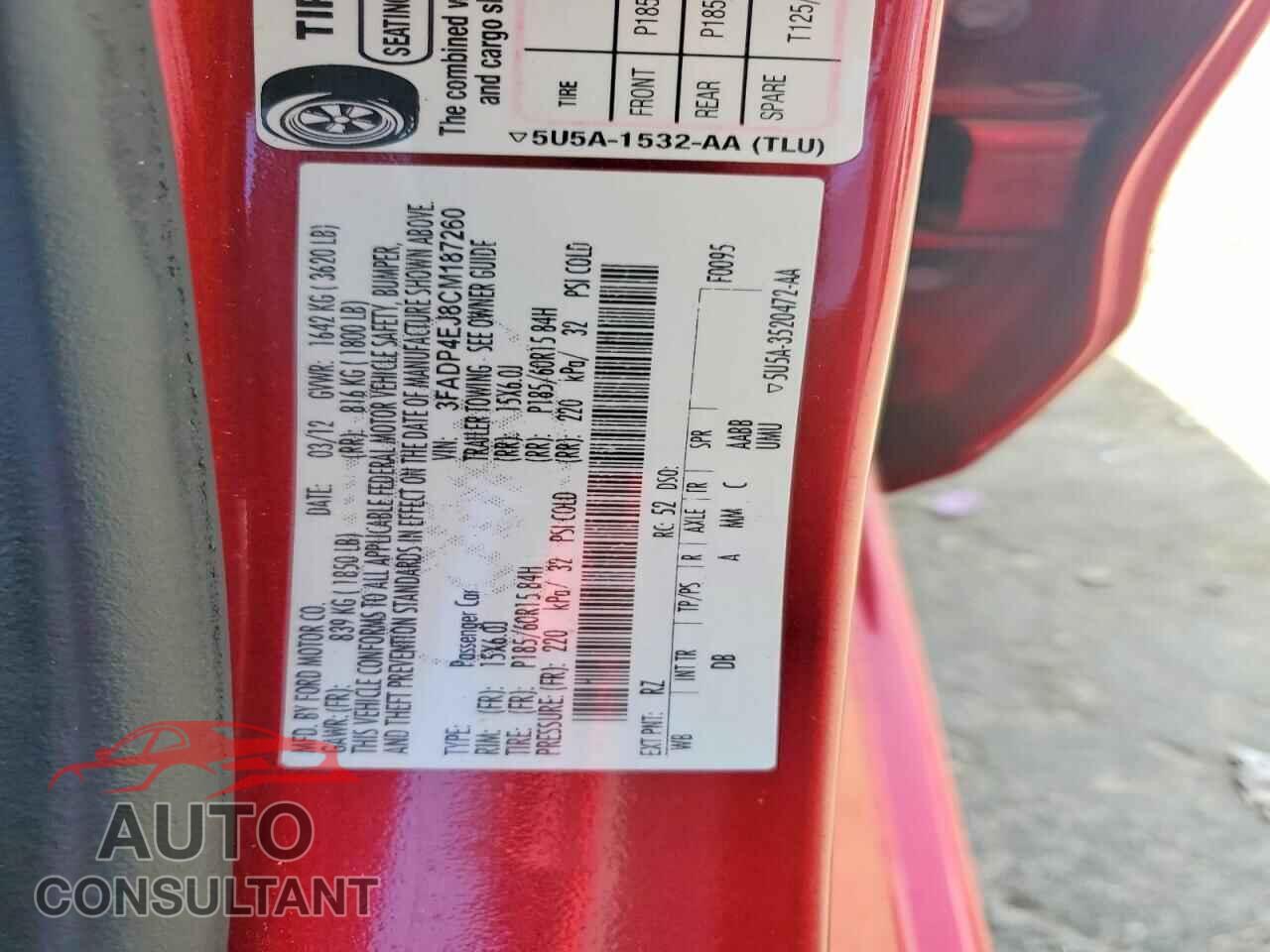 FORD FIESTA 2012 - 3FADP4EJ8CM187260