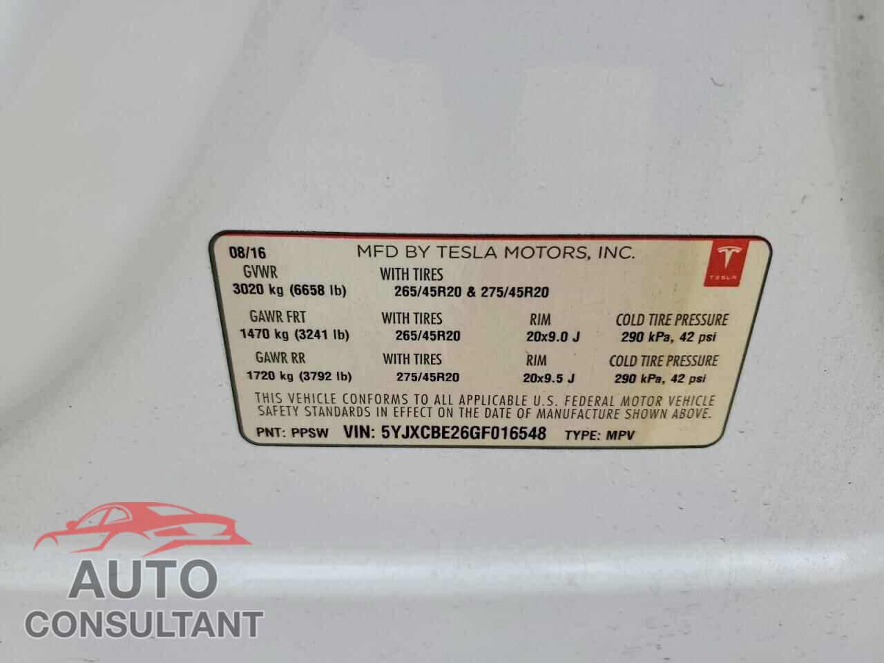 TESLA MODEL X 2016 - 5YJXCBE26GF016548