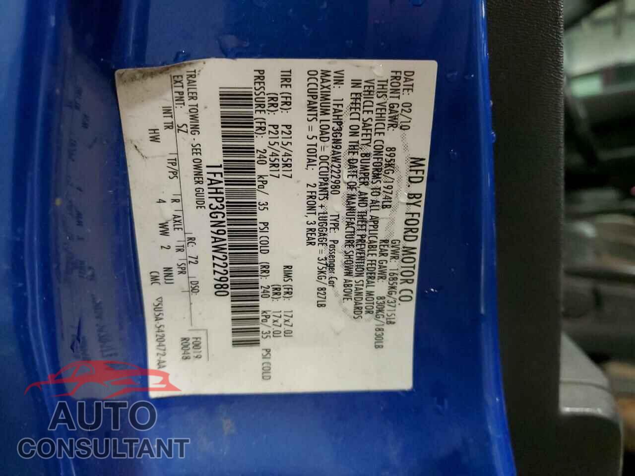 FORD FOCUS 2010 - 1FAHP3GN9AW222980