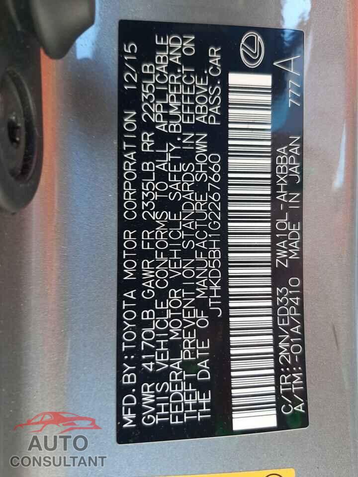 LEXUS CT 200 2016 - JTHKD5BH1G2267660