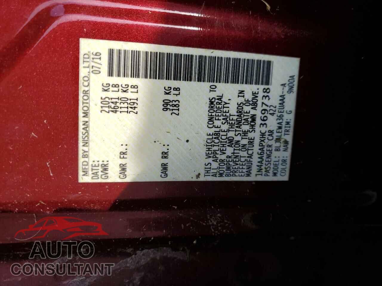 NISSAN MAXIMA 2017 - 1N4AA6APXHC369738
