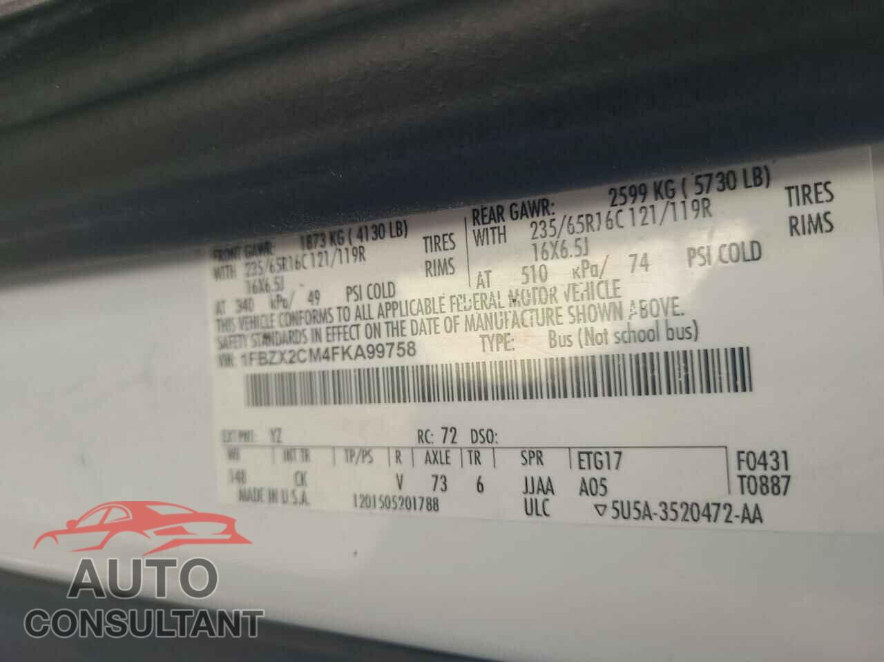 FORD TRANSIT 2015 - 1FBZX2CM4FKA99758