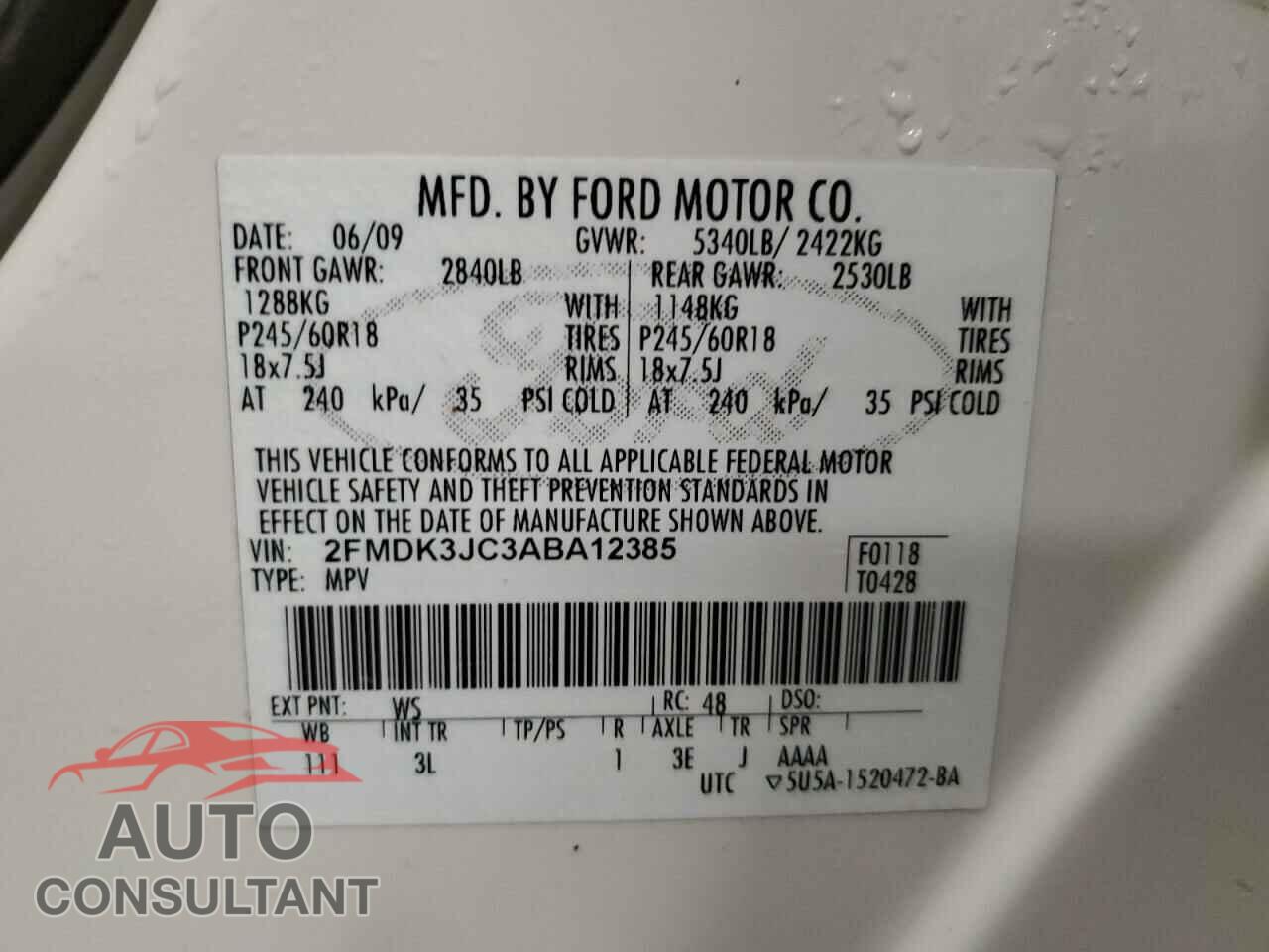 FORD EDGE 2010 - 2FMDK3JC3ABA12385