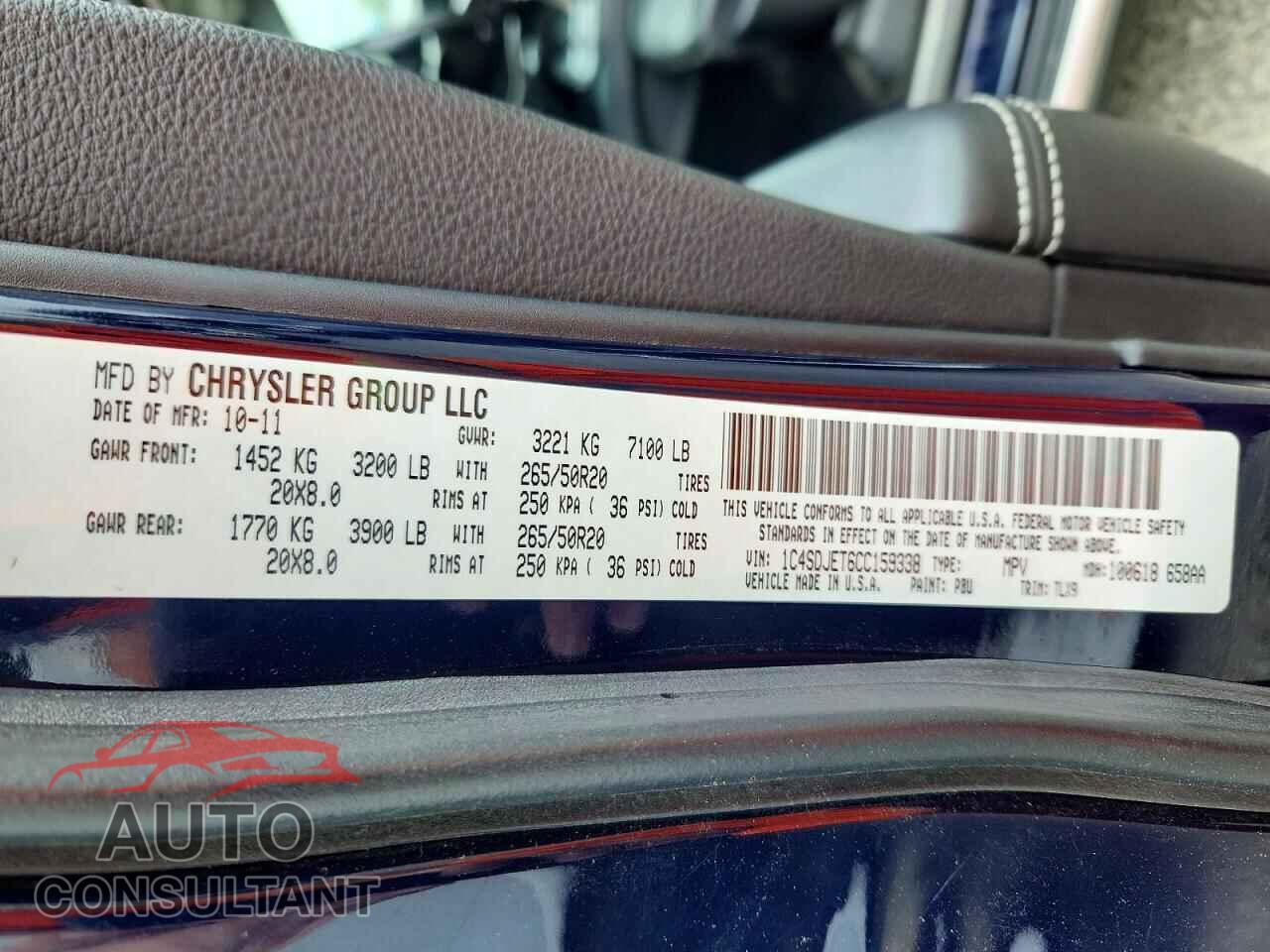 DODGE DURANGO 2012 - 1C4SDJET6CC159338
