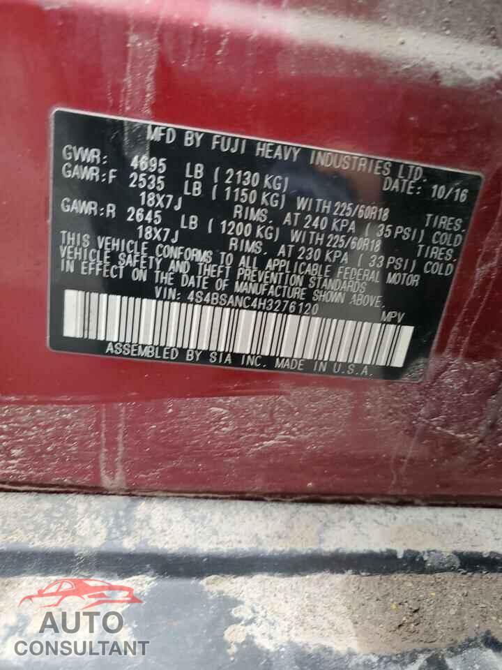 SUBARU OUTBACK 2017 - 4S4BSANC4H3276120