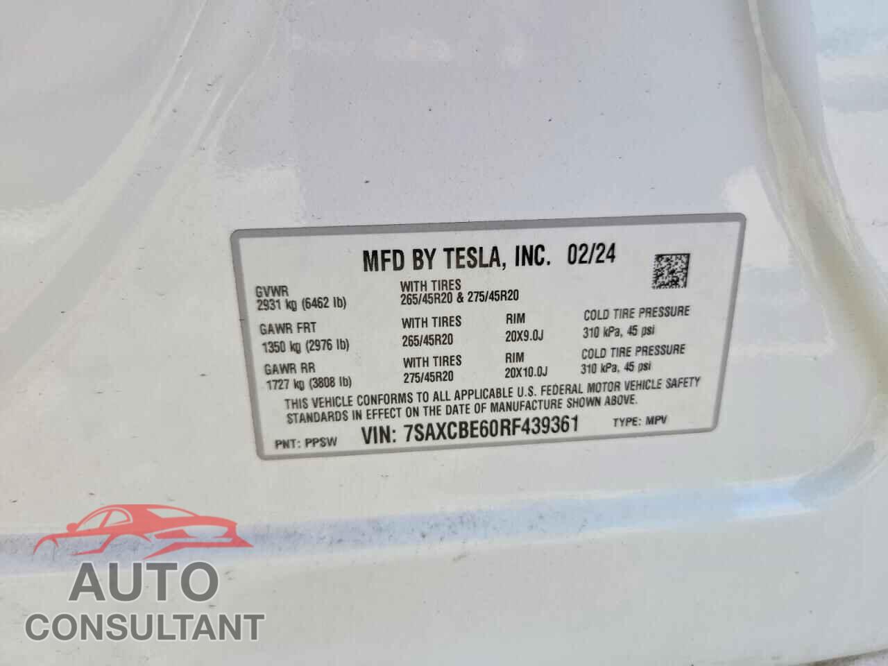 TESLA MODEL X 2024 - 7SAXCBE60RF439361