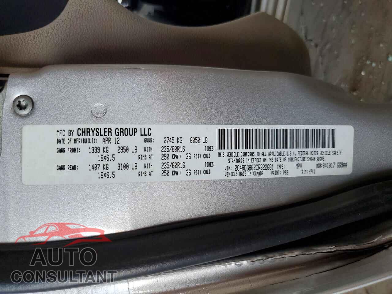 DODGE CARAVAN 2012 - 2C4RDGBG2CR322681