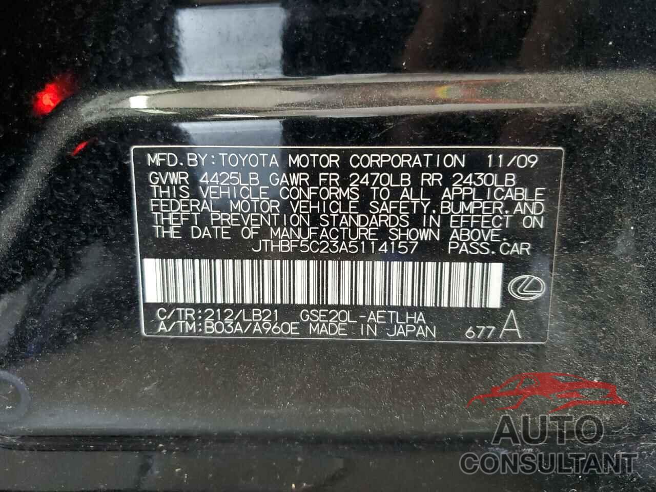 LEXUS IS 2010 - JTHBF5C23A5114157