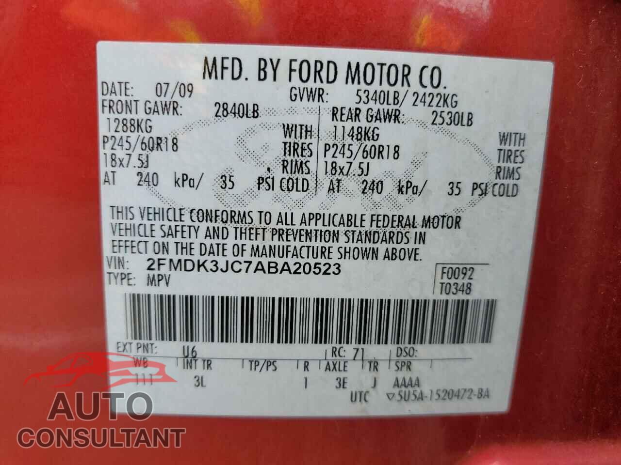FORD EDGE 2010 - 2FMDK3JC7ABA20523