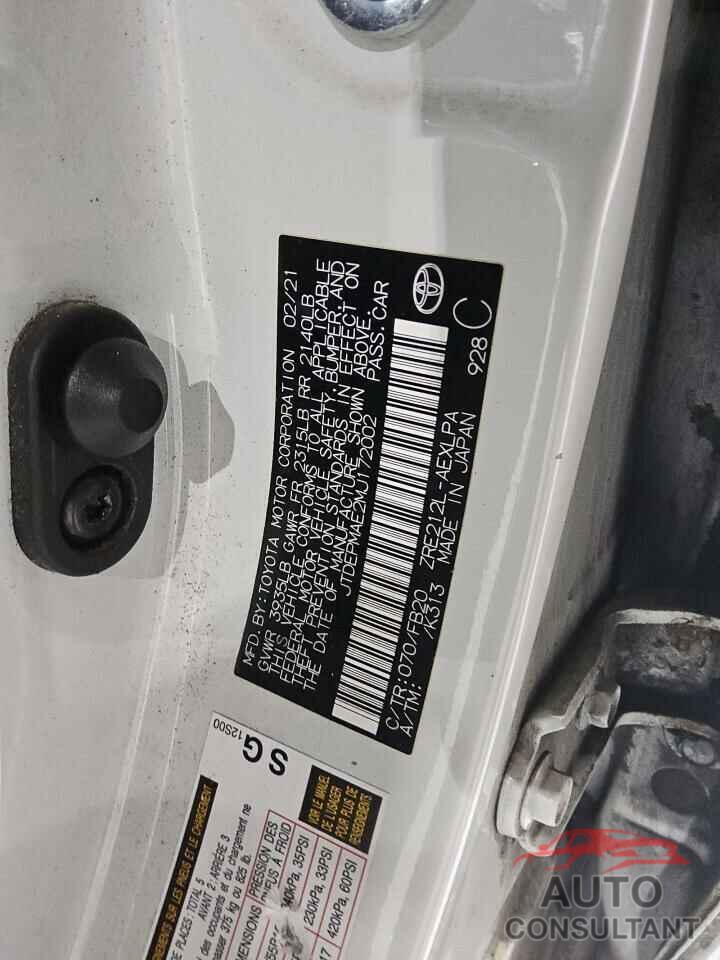 TOYOTA COROLLA 2021 - JTDEPMAE2MJ172002