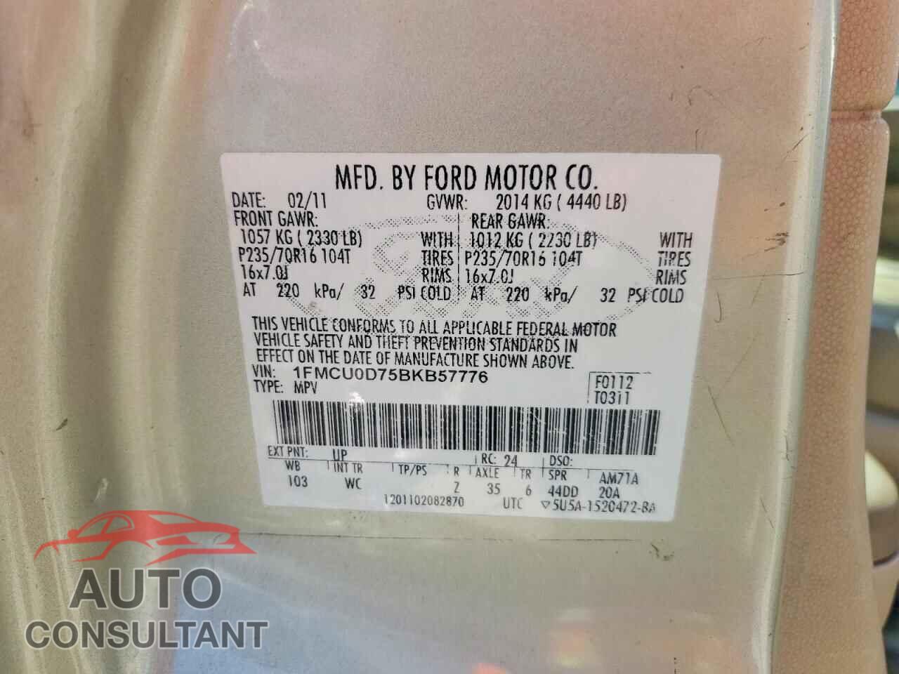 FORD ESCAPE 2011 - 1FMCU0D75BKB57776