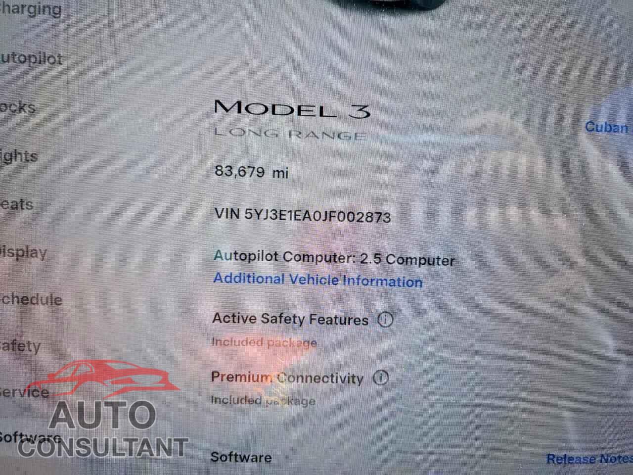 TESLA MODEL 3 2018 - 5YJ3E1EA0JF002873