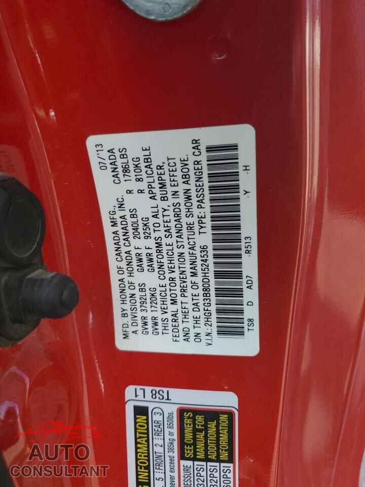 HONDA CIVIC 2013 - 2HGFG3B80DH524536