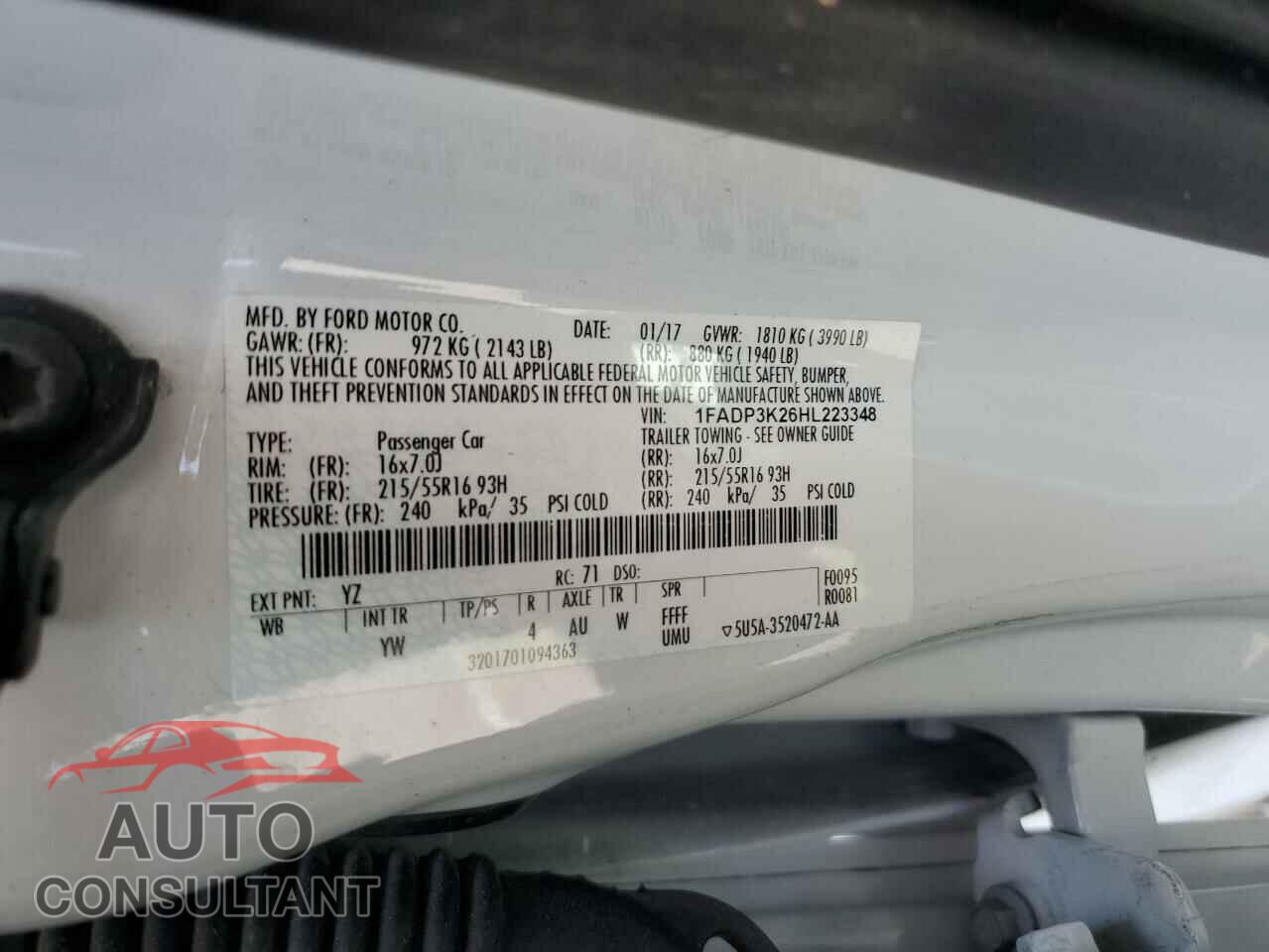 FORD FOCUS 2017 - 1FADP3K26HL223348