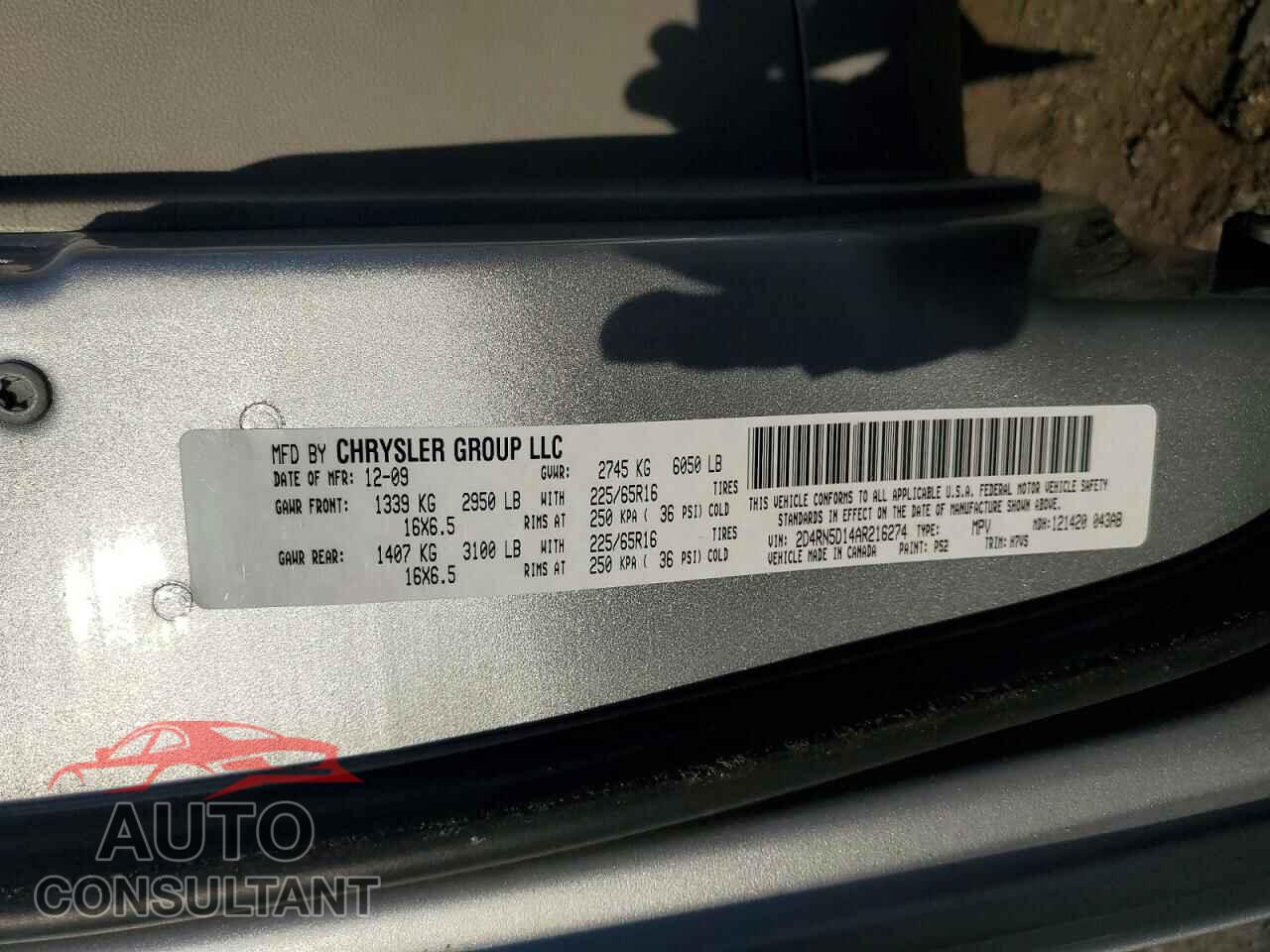 DODGE CARAVAN 2010 - 2D4RN5D14AR216274