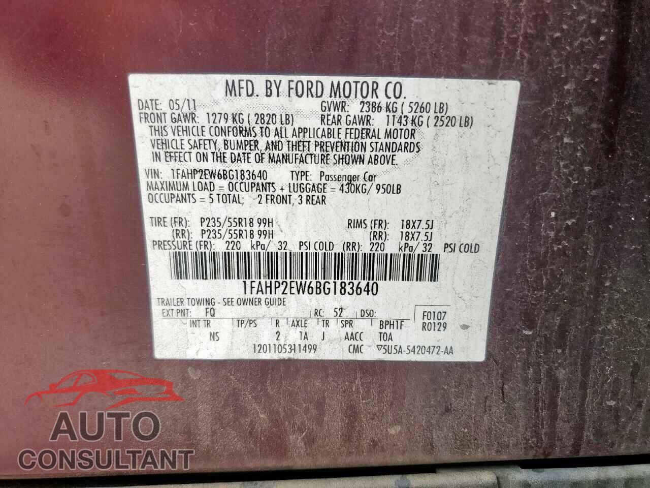 FORD TAURUS 2011 - 1FAHP2EW6BG183640