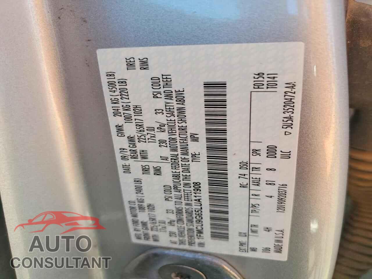 FORD ESCAPE 2020 - 1FMCU9G65LUA11908