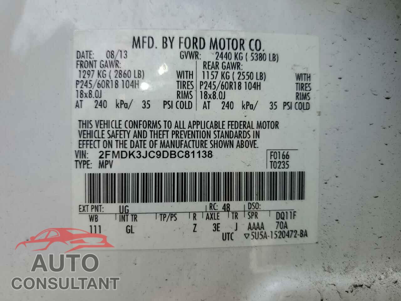 FORD EDGE 2013 - 2FMDK3JC9DBC81138